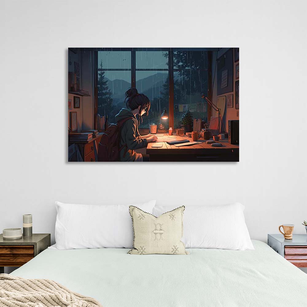 Canvas Wall Art Print Lofi Girl at the table