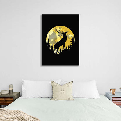 Canvas Wall Art Print Stag on the background of the golden moon