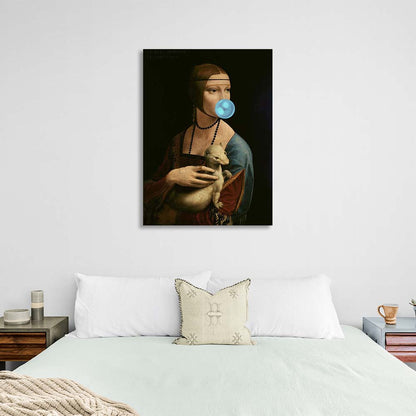 Canvas Wall Art Print Lady with ermine with blue gum