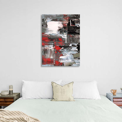 Abstraction Canvas Wall Art Print Strokes of red, white and black paint