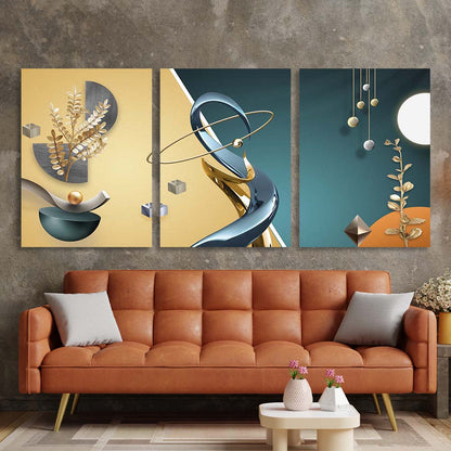 Multi Panel Canvas Wall Art Print Blue-gold abstraction