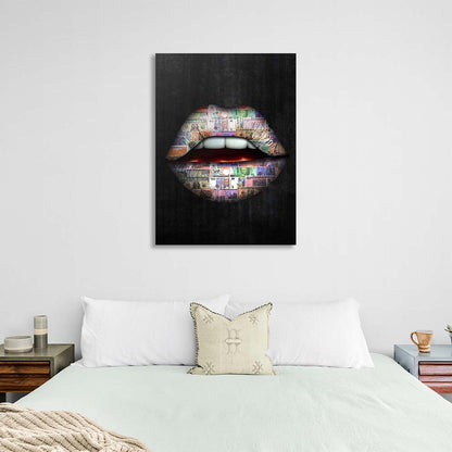 Canvas Wall Art Print Lips Money of the world