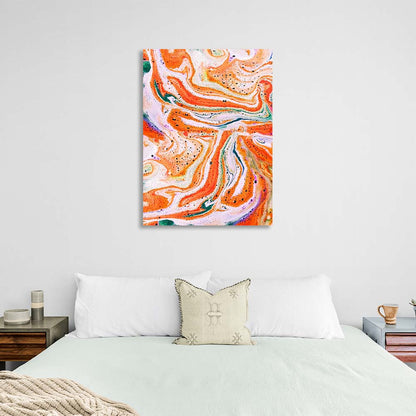 Abstraction Canvas Wall Art Print White-orange acrylic paint splashes