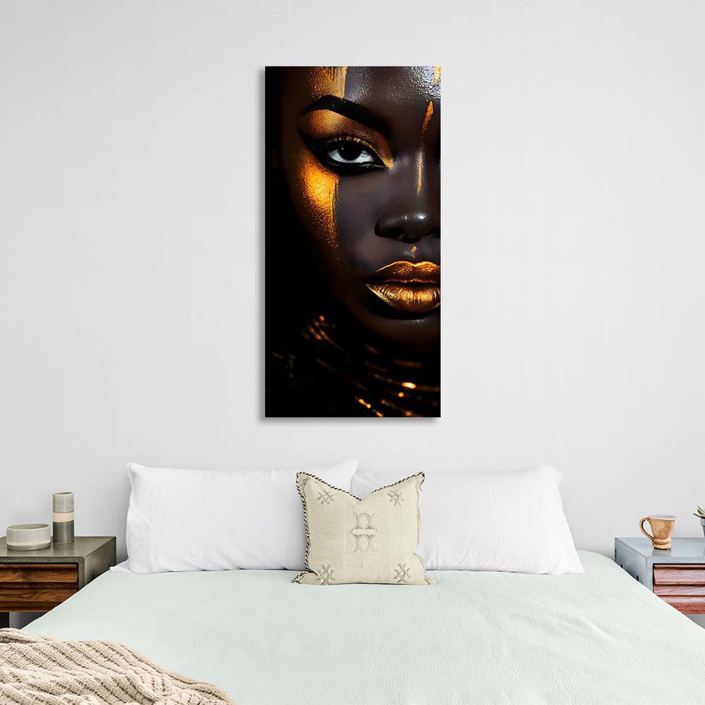 Canvas Wall Art Print Dark-skinned girl with golden makeup