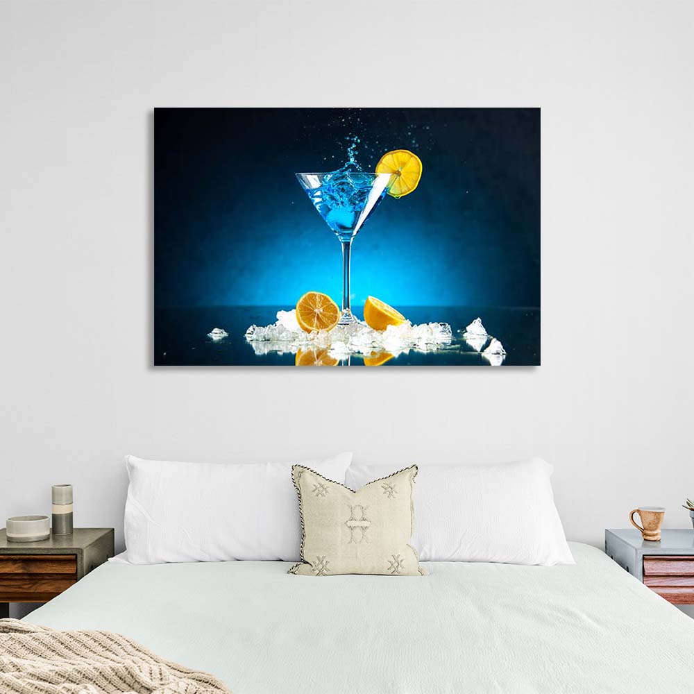 Canvas Wall Art Print For Kitchen Blue Lagoon with lemon