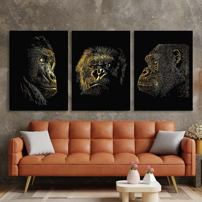 Multi Panel Canvas Wall Art Print Gorilla Head on a black background