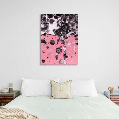 Abstraction Canvas Wall Art Print Spots of liquid bitumen on a pink background