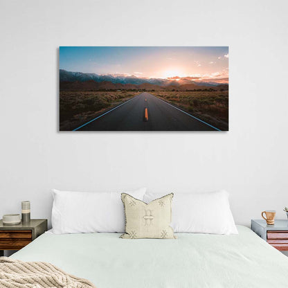 Canvas Wall Art Print Highway to the sunset mountains