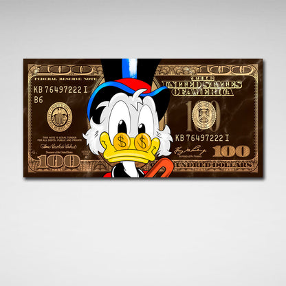 Scrooge 100 dollars gold and brown Inspirational Canvas Wall Art Print