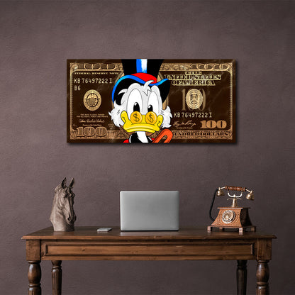 Scrooge 100 dollars gold and brown Inspirational Canvas Wall Art Print