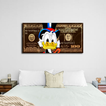 Scrooge 100 dollars gold and brown Inspirational Canvas Wall Art Print