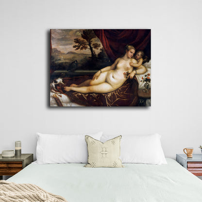 Reproduction Venus with Cupid, dog and partridge Titian Reproduction Canvas Wall Art Print