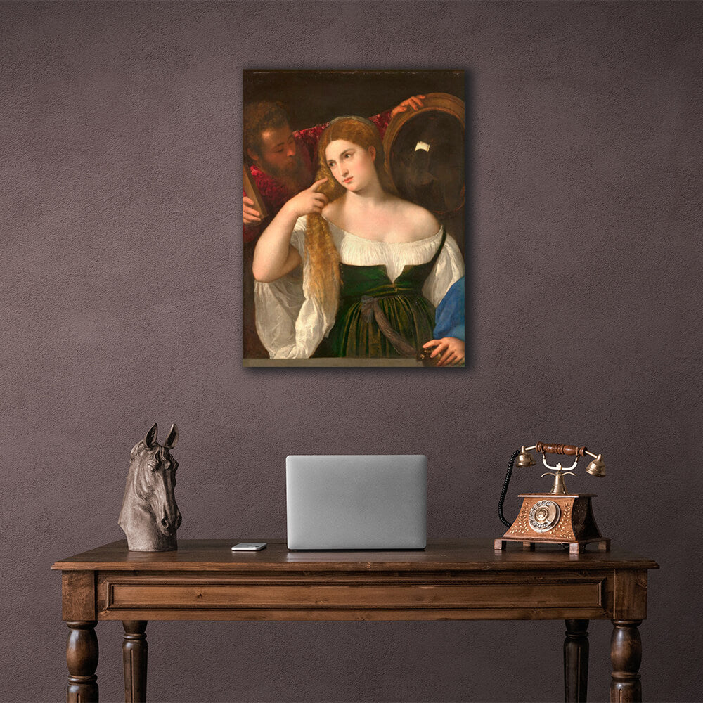 Reproduction Woman in front of the mirror Titian Reproduction Canvas Wall Art Print