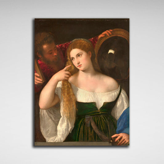 Reproduction Woman in front of the mirror Titian Reproduction Canvas Wall Art Print