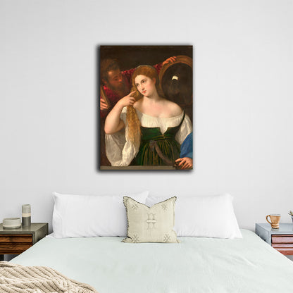 Reproduction Woman in front of the mirror Titian Reproduction Canvas Wall Art Print