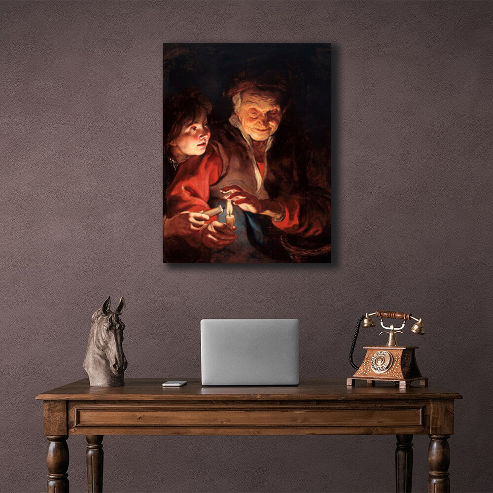 Reproduction An old woman and a boy with candles Rubens Reproduction Canvas Wall Art Print