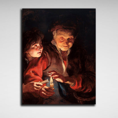 Reproduction An old woman and a boy with candles Rubens Reproduction Canvas Wall Art Print