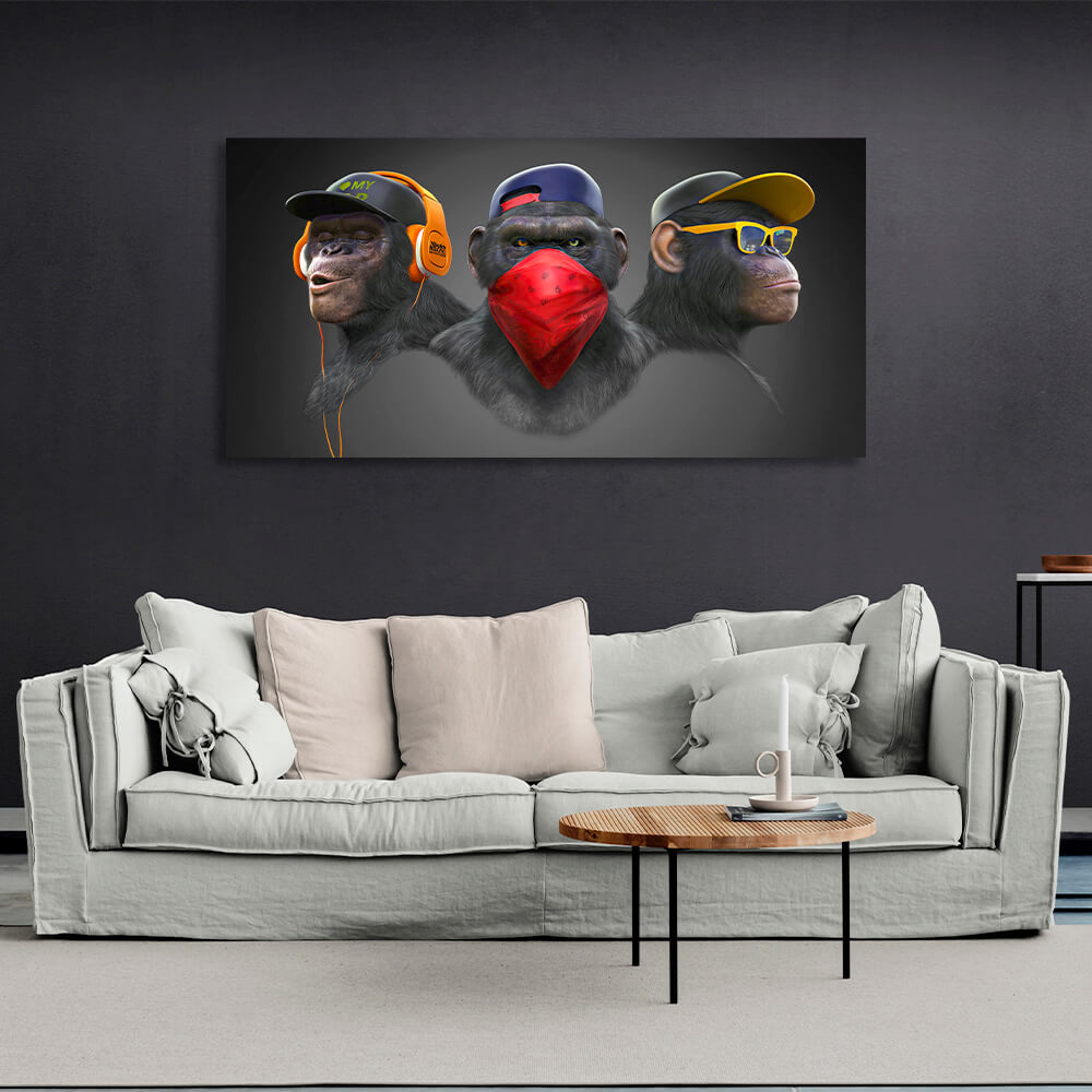 Three Gangster Monkeys Canvas Wall Art Print