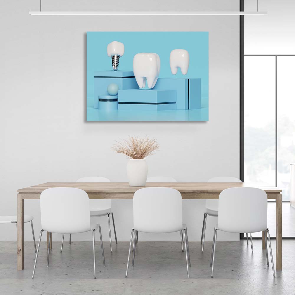 For dentistry 3 teeth on blue stands Canvas Wall Art Print