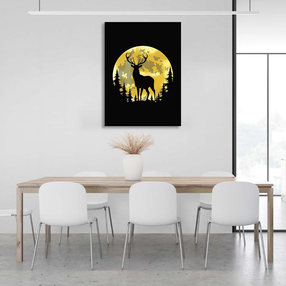 Canvas Wall Art Print Stag on the background of the golden moon 2