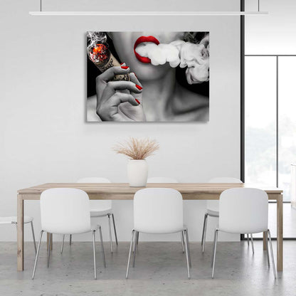 Canvas Wall Art Girl with a cigar of 100 dollars