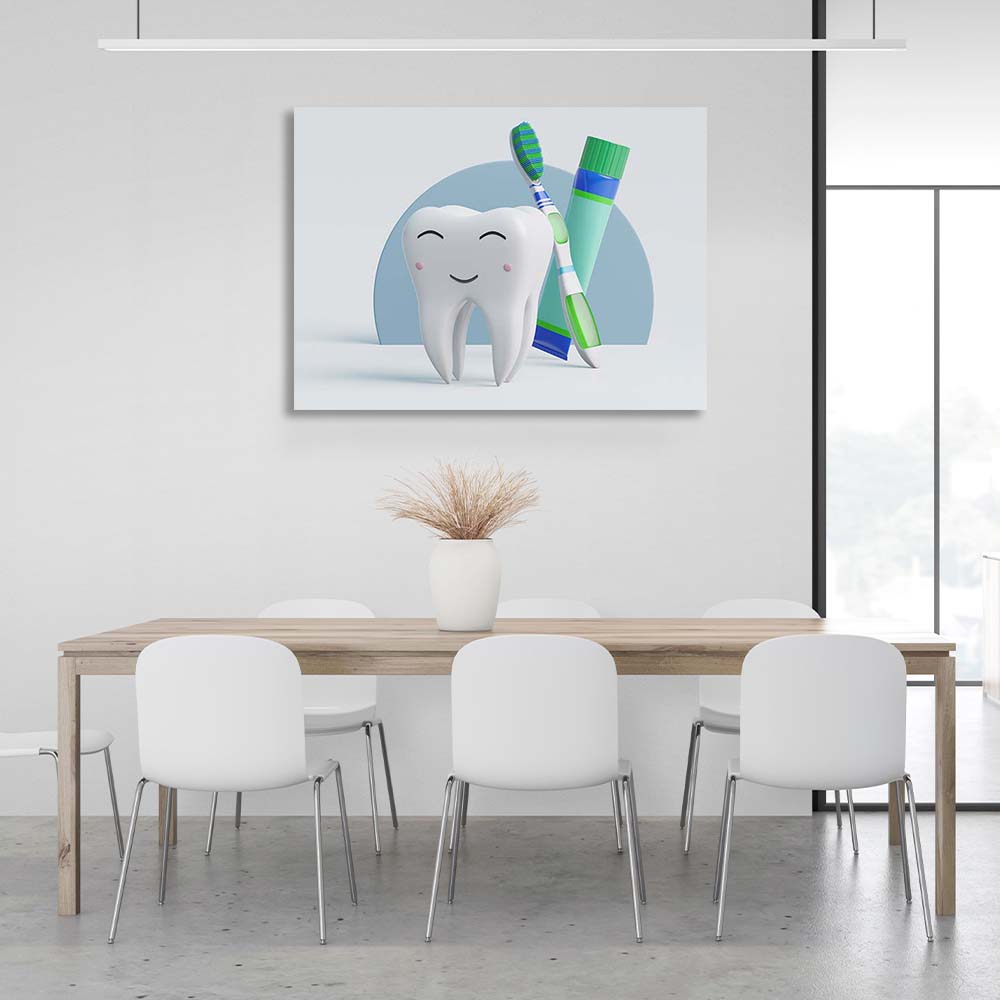 Canvas Wall Art Print Tooth with paste and brush