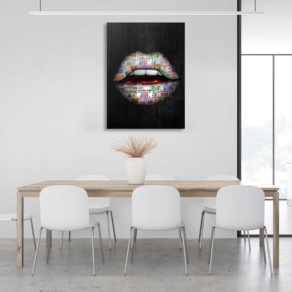 Canvas Wall Art Print Lips Money of the world