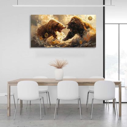 Inspirational Canvas Wall Art Print Bull vs. Bear