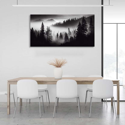 Canvas Wall Art Print Fog in a pine forest