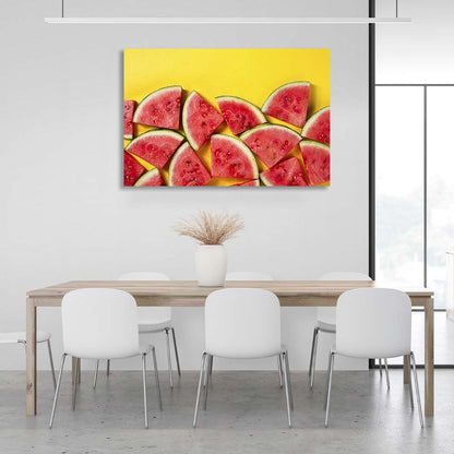 Canvas Wall Art Print For Kitchen Sliced watermelon on a yellow background