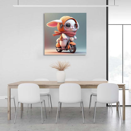 In the children's room Bunny on a motorcycle Canvas Wall Art Print