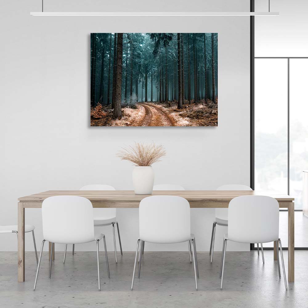 Canvas Wall Art Print Road in a pine forest