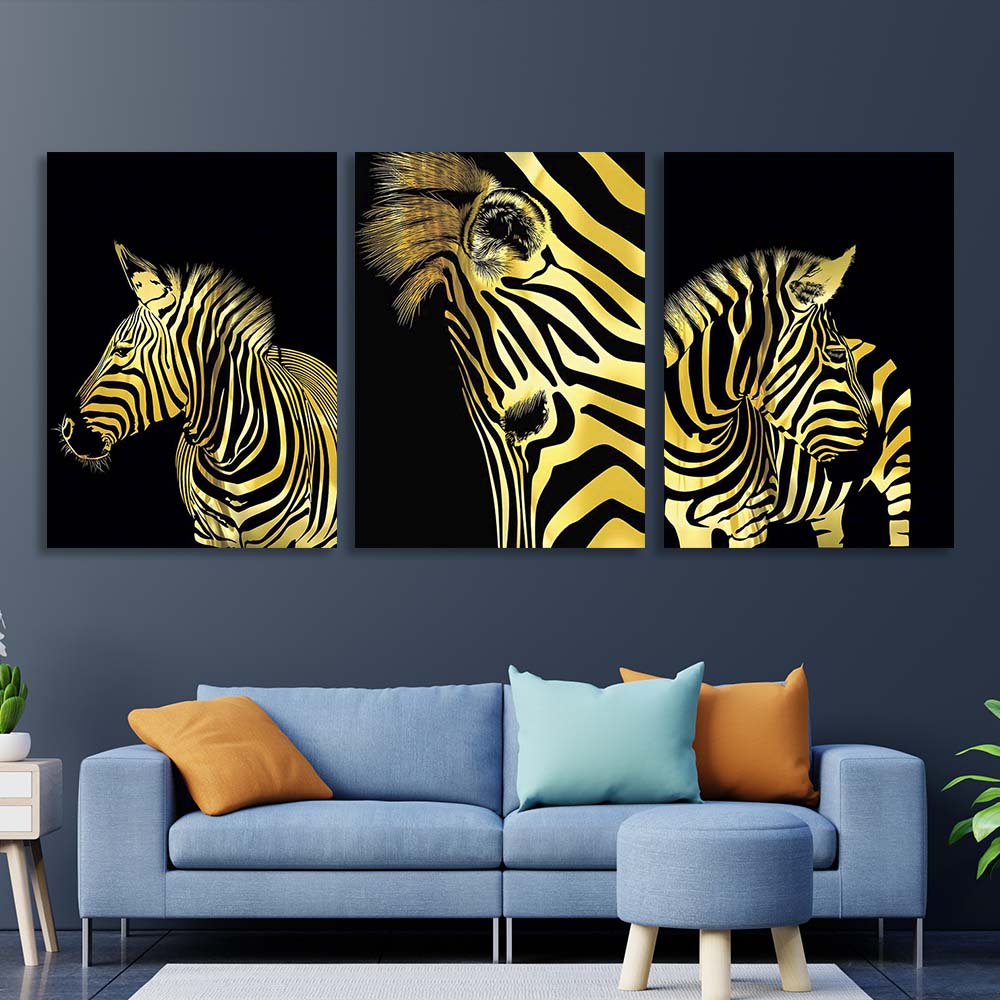 Multi Panel Canvas Wall Art Print Golden zebra