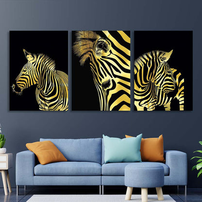 Multi Panel Canvas Wall Art Print Golden zebra