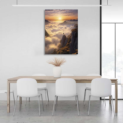 A man on a mountaintop welcomes the sunrise Canvas Wall Art Print