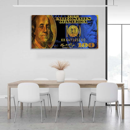 Inspirational Canvas Wall Art Print 100 dollars blue and gold