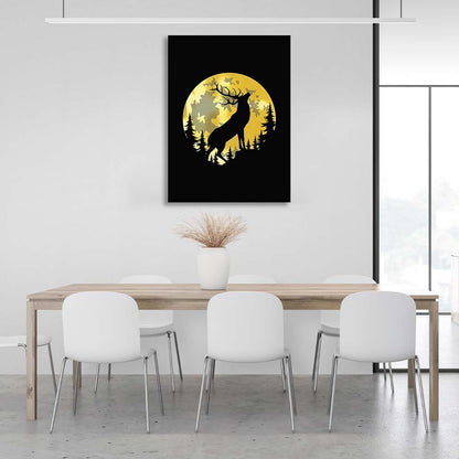 Canvas Wall Art Print Stag on the background of the golden moon