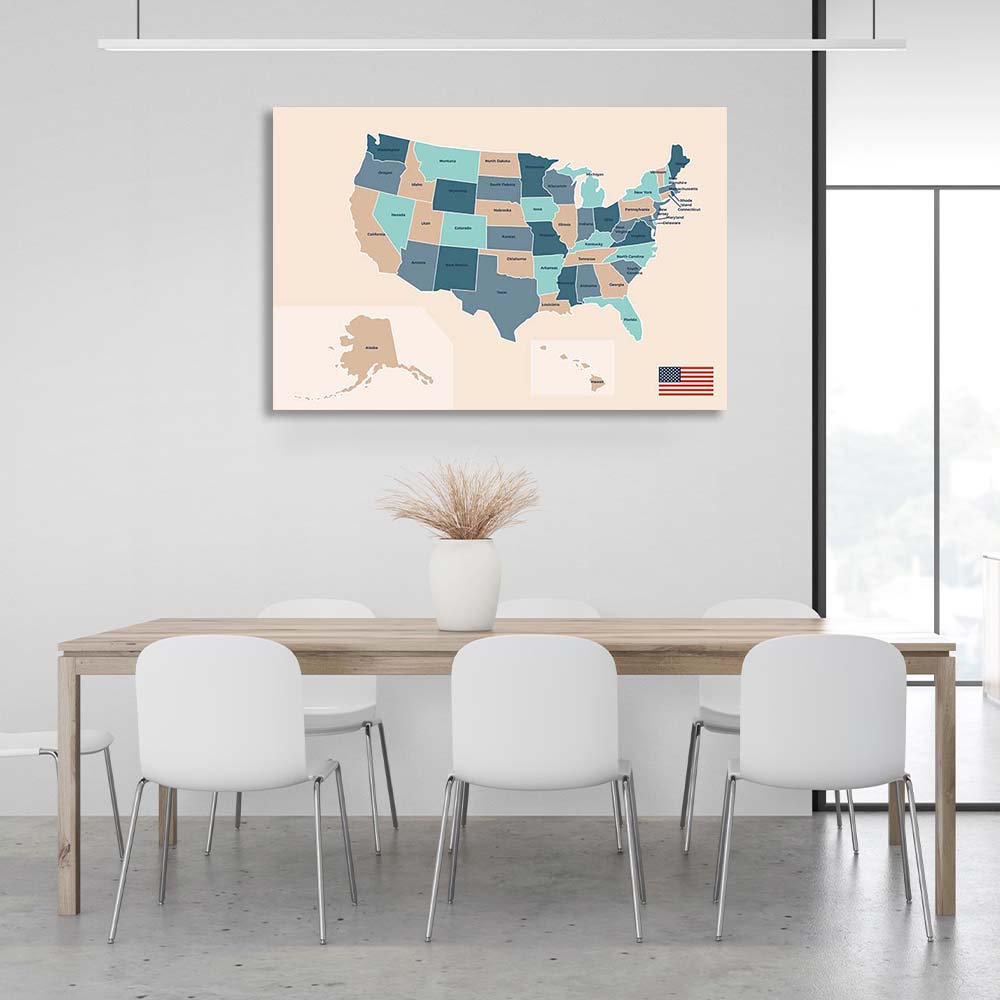 Canvas Wall Art Print U.S. Map