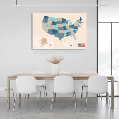 Canvas Wall Art Print U.S. Map