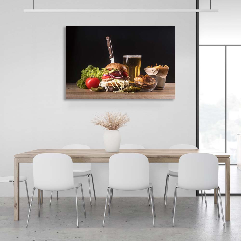 Canvas Wall Art Print For Kitchen Beer and fast food