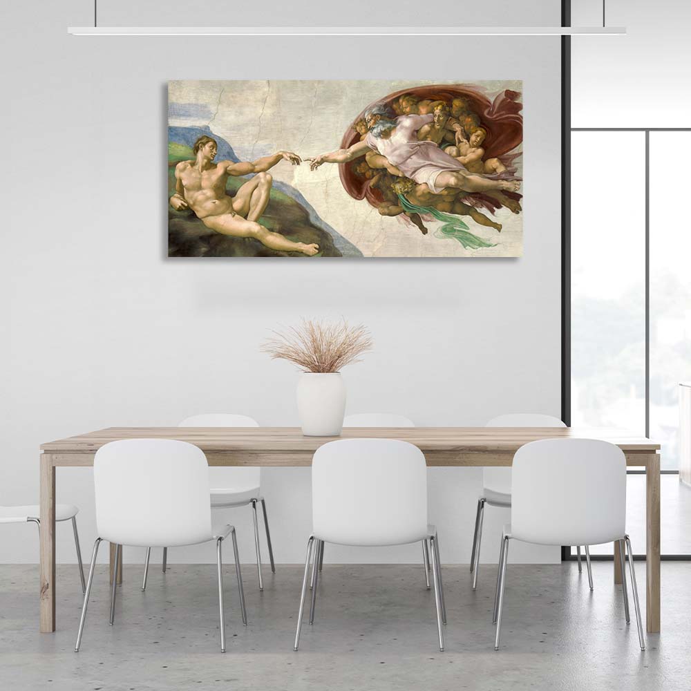 Reproduction of Michelangelo's fresco The Creation of Adam Reproduction Canvas Wall Art Print