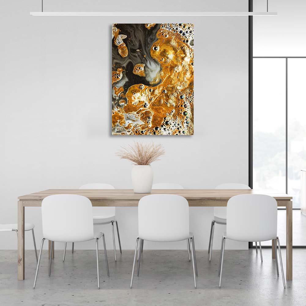 Abstraction Canvas Wall Art Print Divorces of gold paint on water