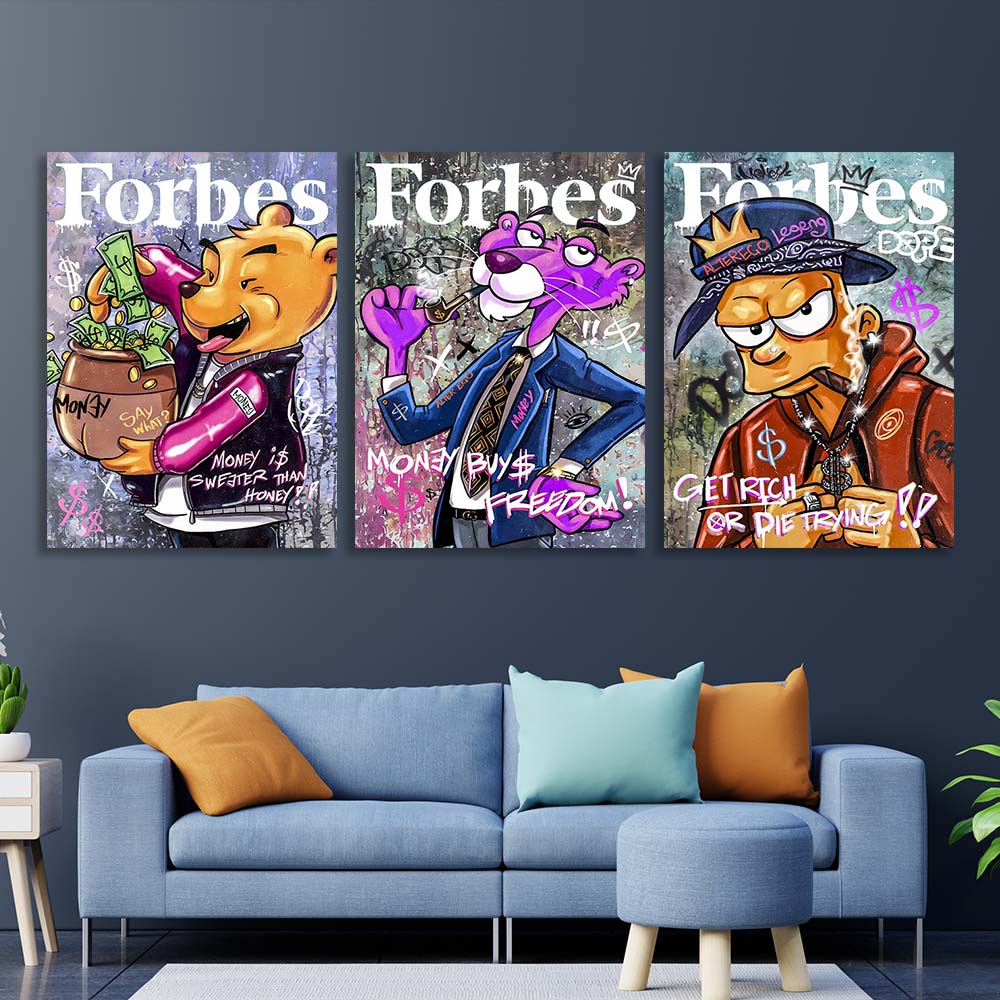 Multi Panel Canvas Wall Art Print Cartoon characters on the cover of Forbes