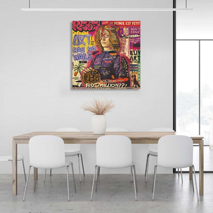 Pop art portrait of a young man with bitcoin Canvas Wall Art Print