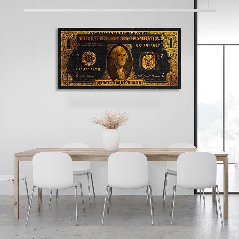 Inspirational Canvas Wall Art Print One dollar in gold color