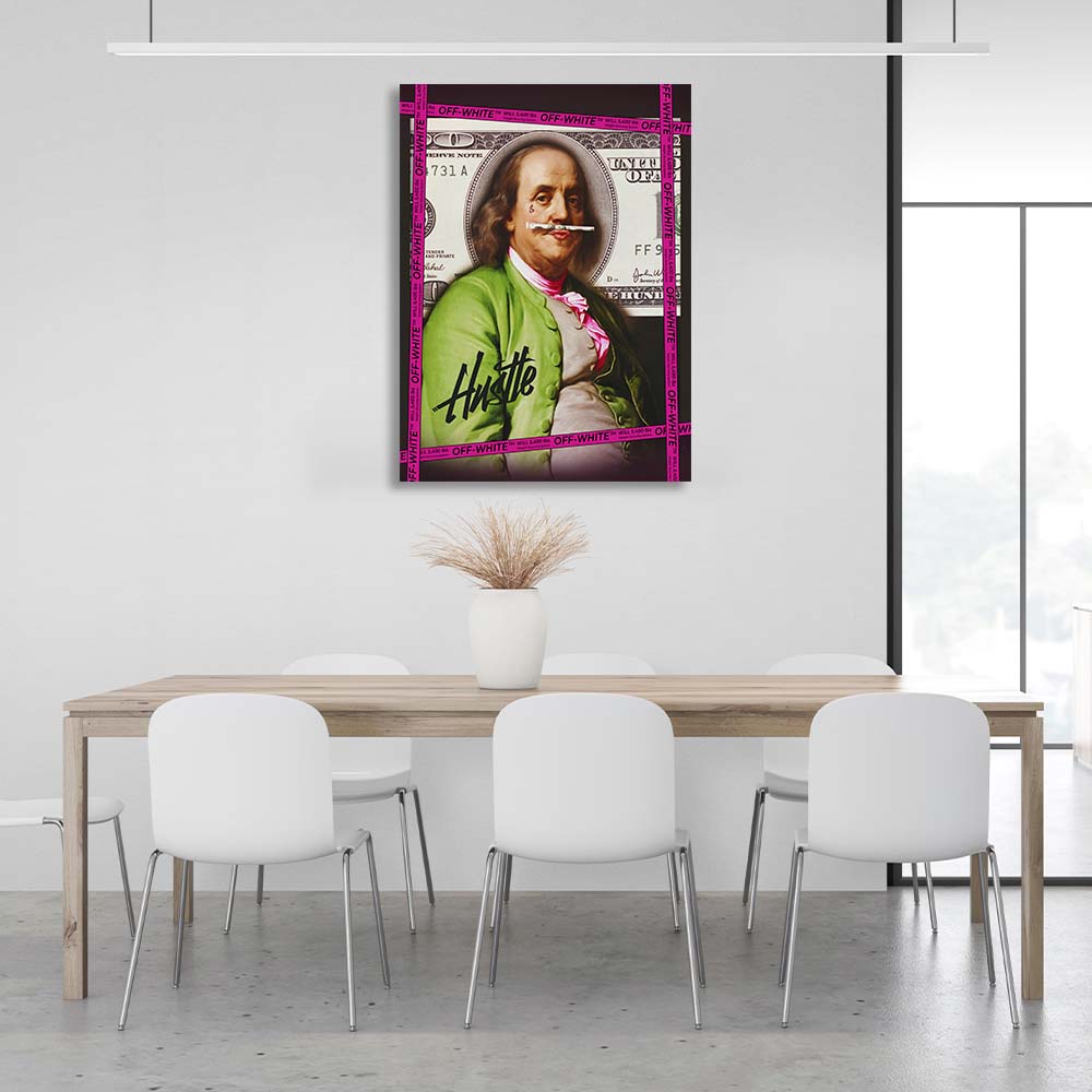 Franklin against the backdrop of $100 Inspirational Canvas Wall Art Print