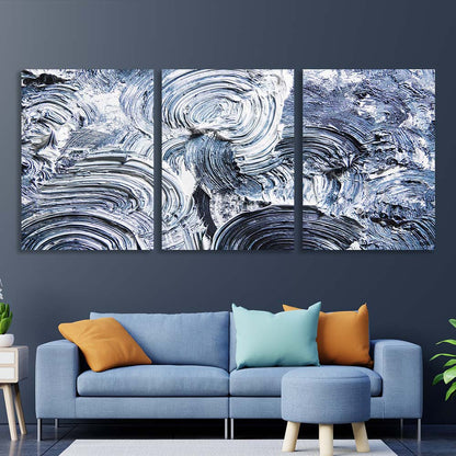 Multi Panel Canvas Wall Art Print Blue strokes on white paint