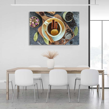 Canvas Wall Art Print For Kitchen Black tea with cinnamon