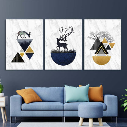 Multi Panel Canvas Wall Art Print Painting on canvas on the wall modular Deer on the background of geometric abstraction