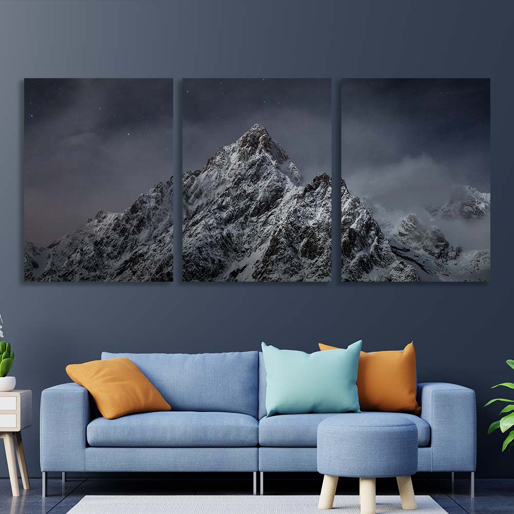 Multi Panel Canvas Wall Art Print Mountain peak on the background of the starry sky